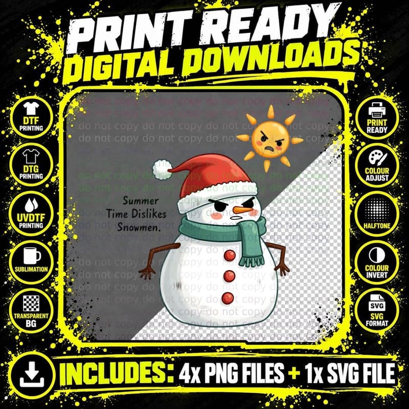 Summer Time Dislikes Snowmen Angry Snowman Funny Winter Png SVG Digital Bundle