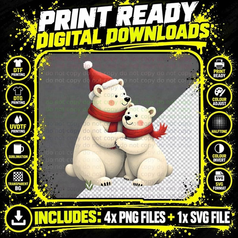 Sweet Polar Bears Christmas Holiday Family Winter Hug Png SVG Digital Bundle