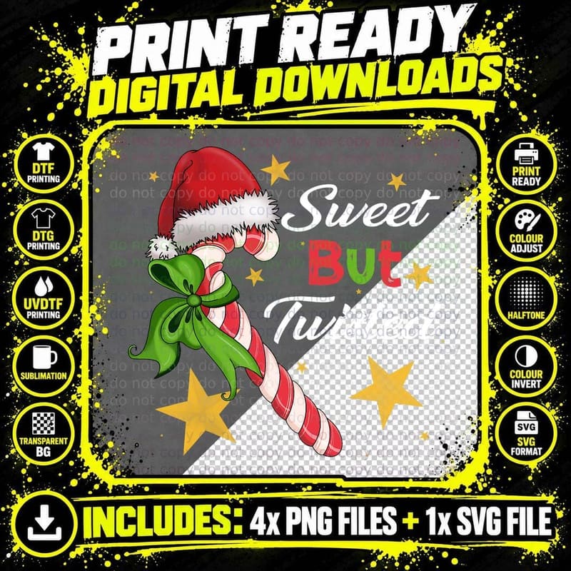 Sweet but Twisted Funny Candy Cane Christmas Star X-Mas Png SVG Digital Bundle