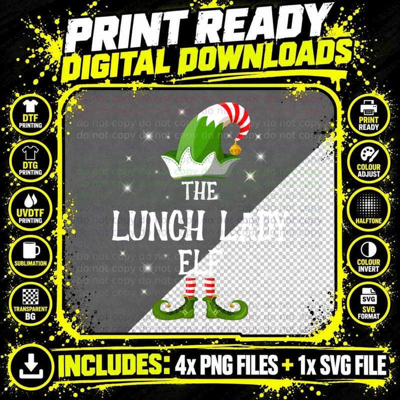 The Lunch Lady Elf Family Matching Group Christmas Gift Png SVG Digital Bundle