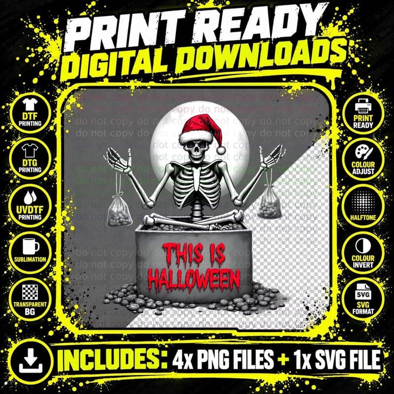 This Is Halloween Spooky Skeleton Santa T-Shirt Png SVG Digital Bundle