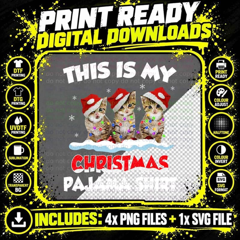 This Is My Christmas Pajama Cat Lover Funny Christmas Png SVG Digital Bundle