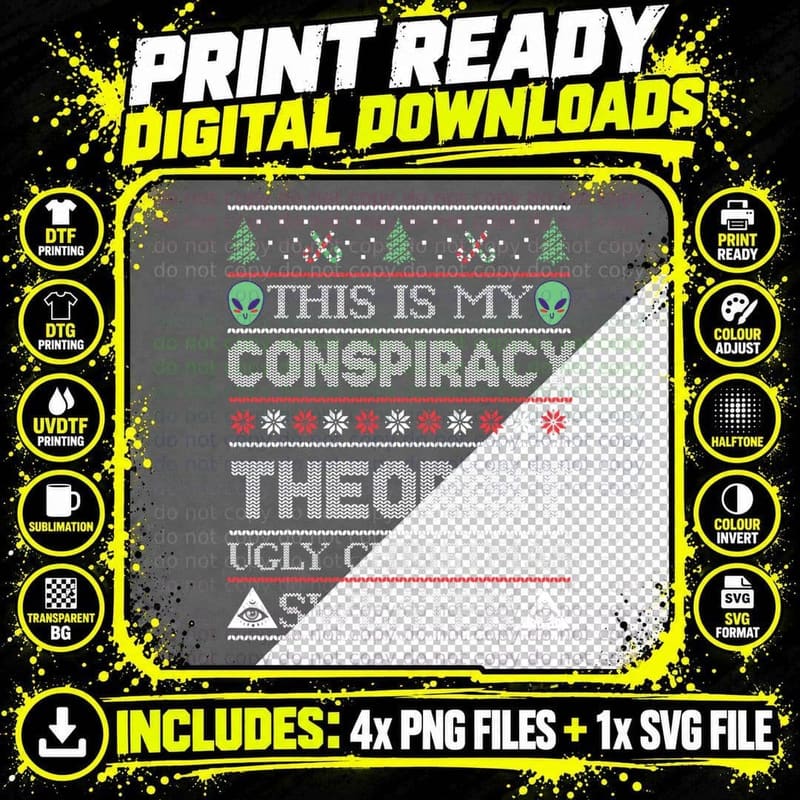 This Is My Conspiracy Theorist Ugly Christmas Sweater Png SVG Digital Bundle