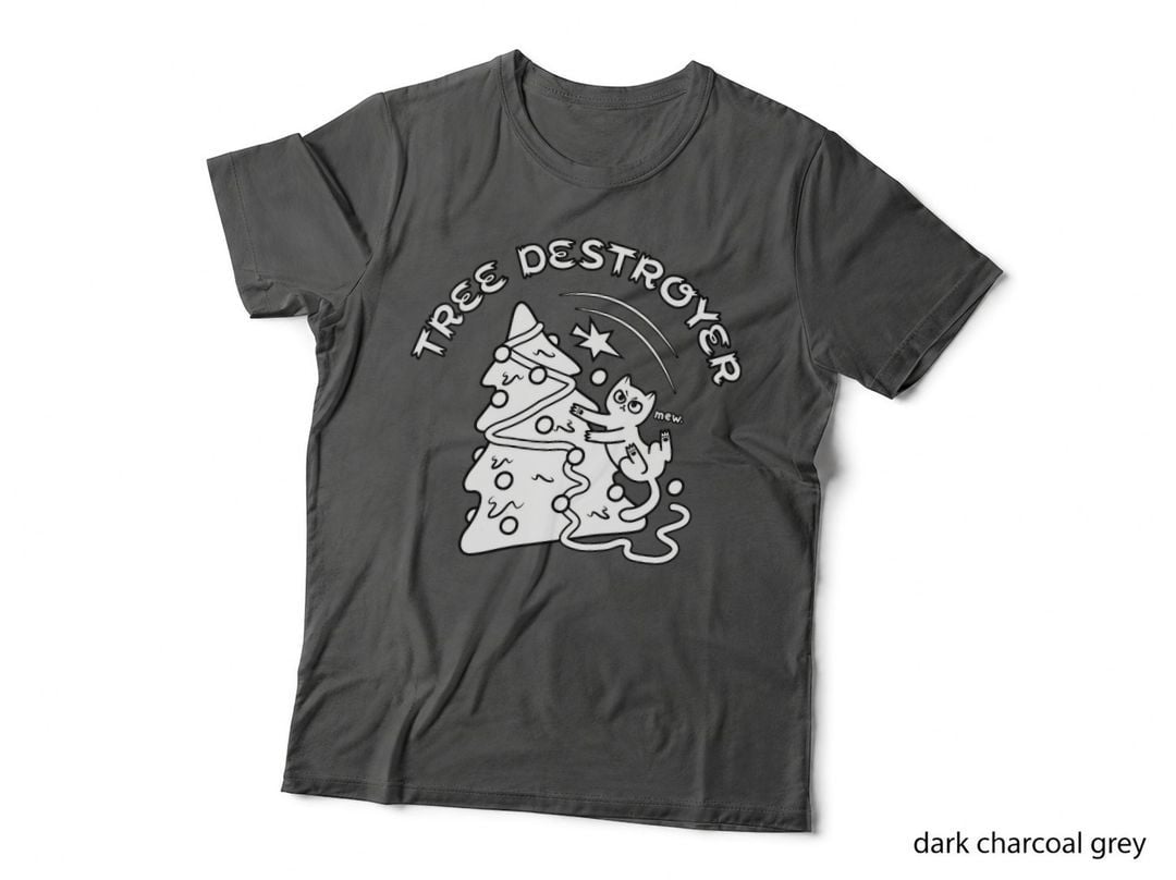 Tree Destroyer Holiday Funny Christmas Cat Cute Animal Xmas T-Shirt