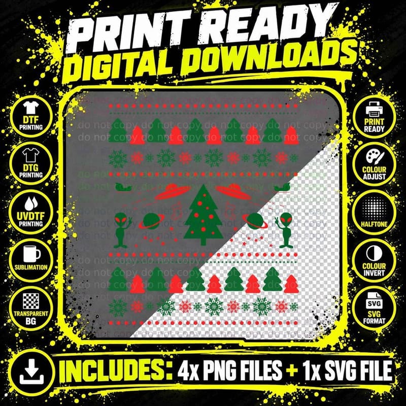 UFO Alien Believers Ugly Christmas Sweater Png SVG Digital Bundle