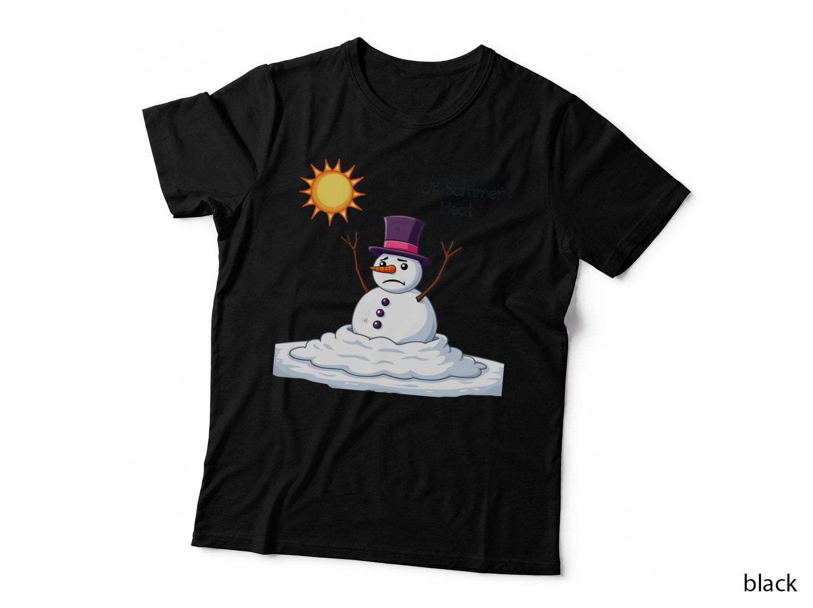 UK Summer Heat Melted Snowman Funny Winter Summer Humor T-Shirt