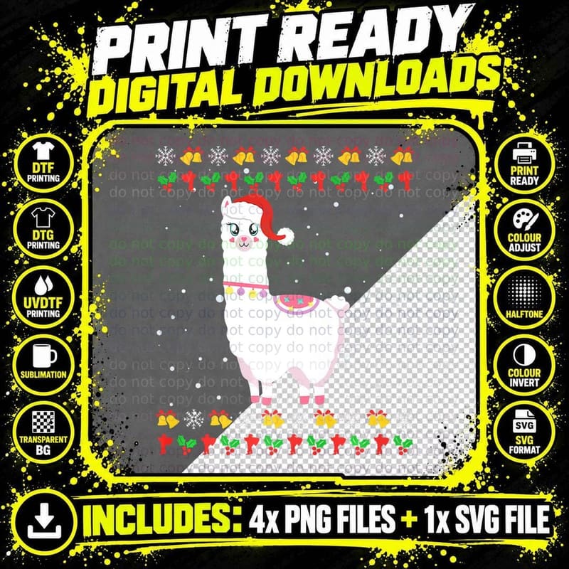 Ugly Christmas Llama Alpaca Christmas Png SVG Digital Bundle