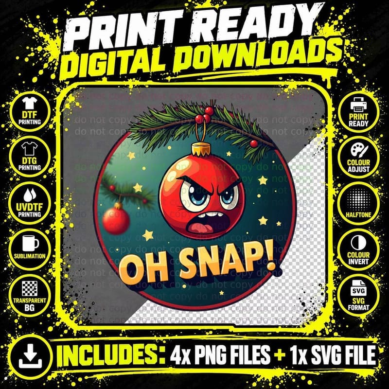 Vector Art Oh Snap Grumpy Christmas Ornament T-Shirt Png SVG Digital Bundle