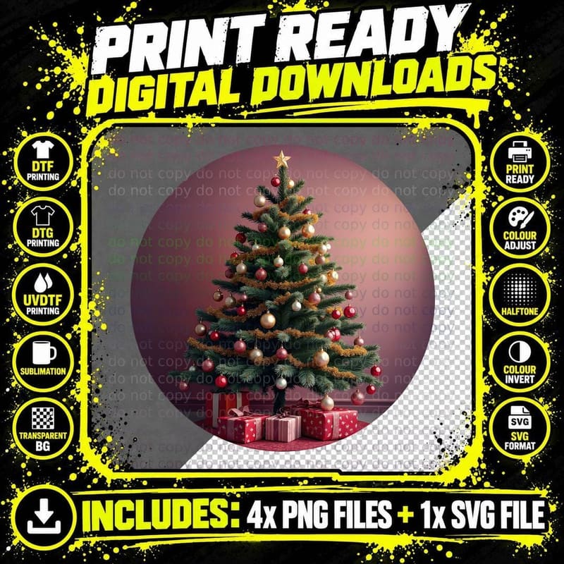 Vintage Ornate Pink Christmas Tree T-Shirt Png SVG Digital Bundle