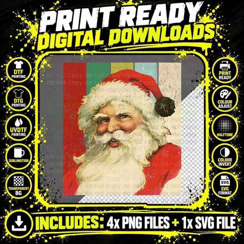 Vintage Santa Claus Holiday Christmas Graphic T-Shirt Png SVG Digital Bundle
