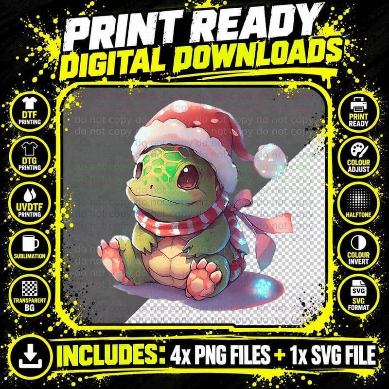 Watercolor Christmas Turtle for Animal Lover Png SVG Digital Bundle