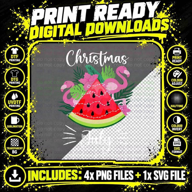 Watermelon Flamingo Pink Funny Christmas in July Women Png SVG Digital Bundle