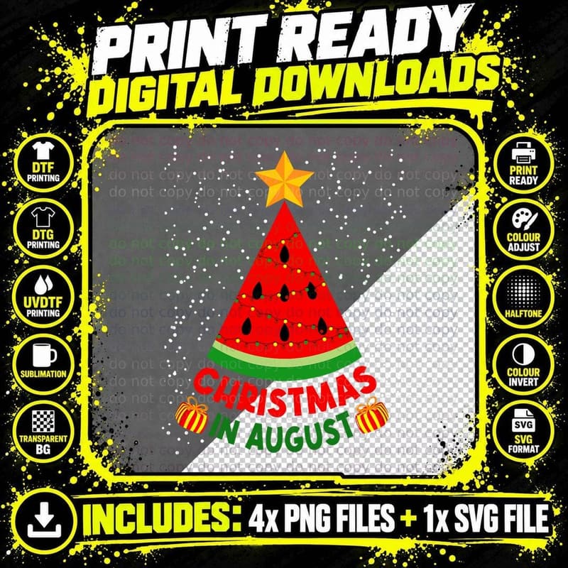 Watermelon Tree Christmas in August Summer Vacation Png SVG Digital Bundle