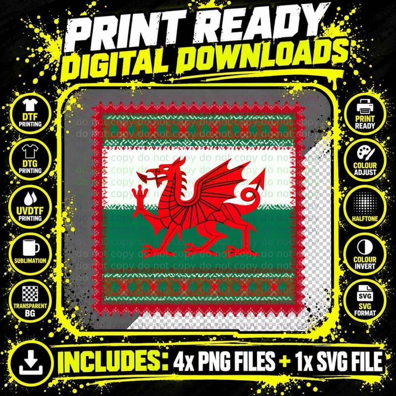 Welsh Christmas Blanket Pattern T-Shirt Png SVG Digital Bundle