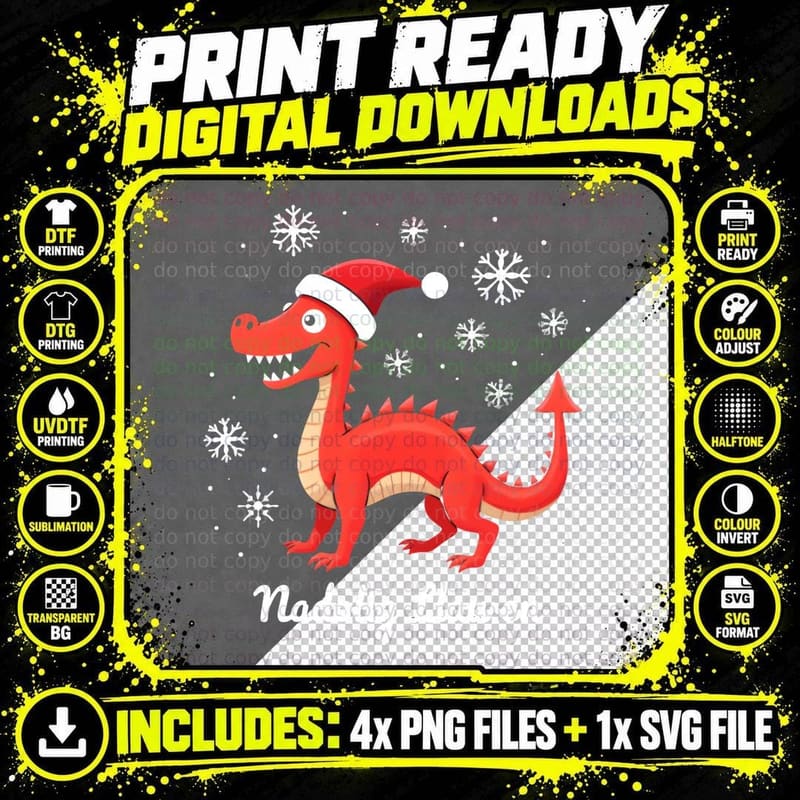 Welsh Christmas Dragon Nadolig Llawen Snowflakes Festive Png SVG Digital Bundle