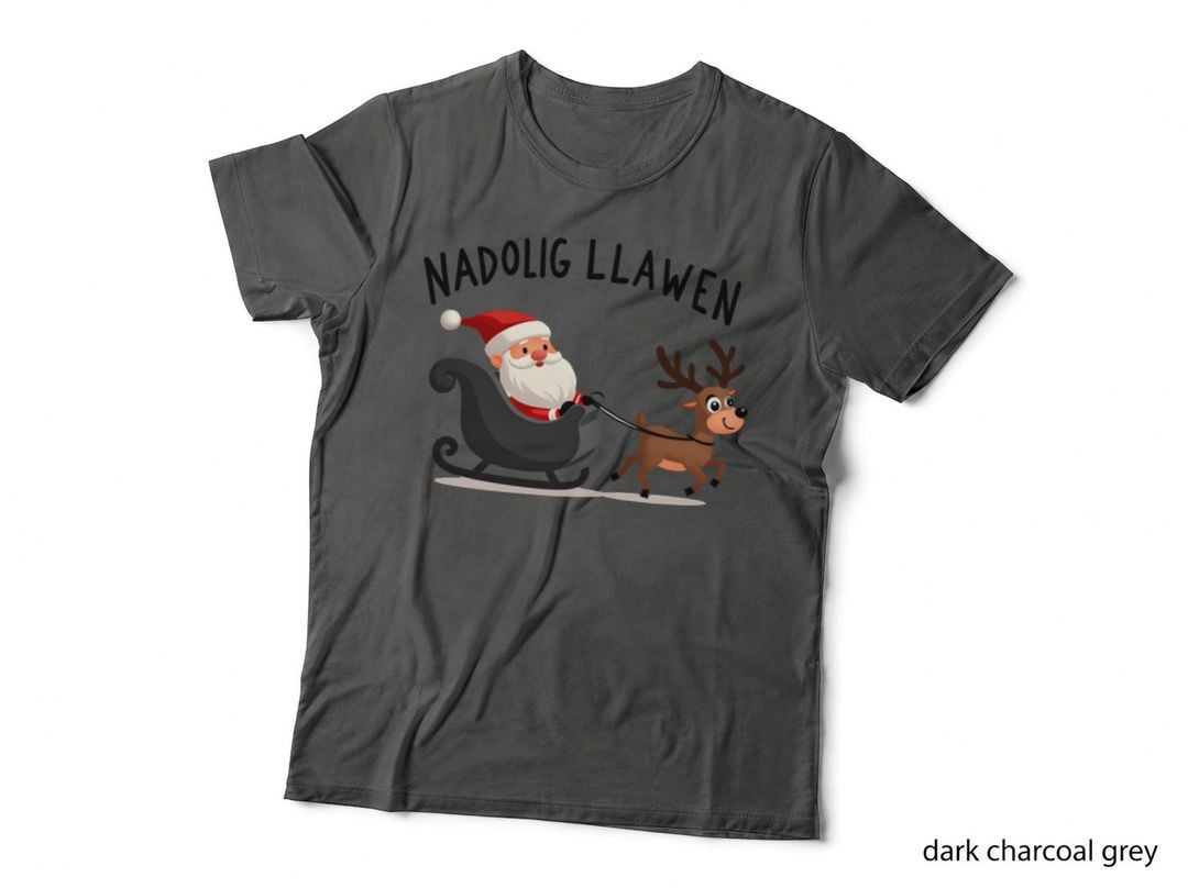 Welsh Christmas Santa Reindeer Sleigh Nadolig Llawen Festive Holiday T-Shirt