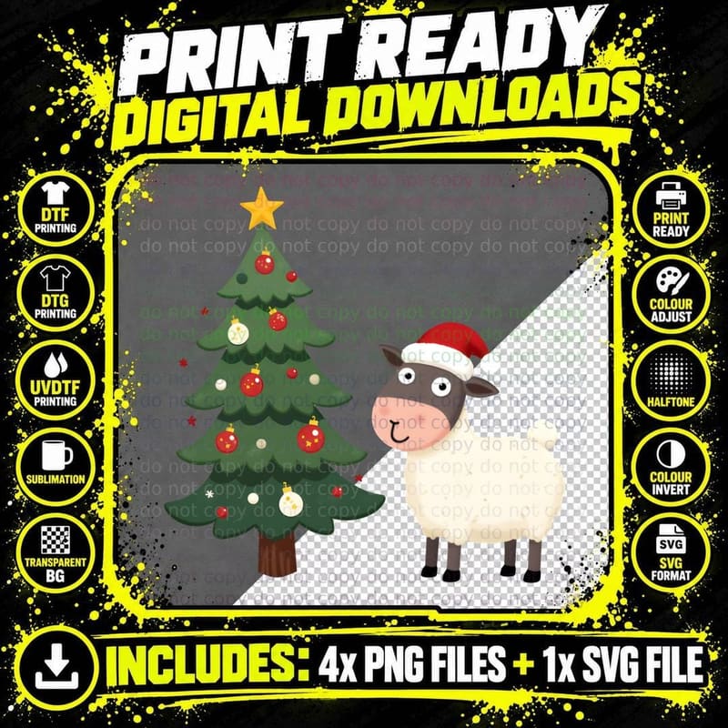 Welsh Christmas Sheep Nadolig Llawen Cute Farm Animal Png SVG Digital Bundle