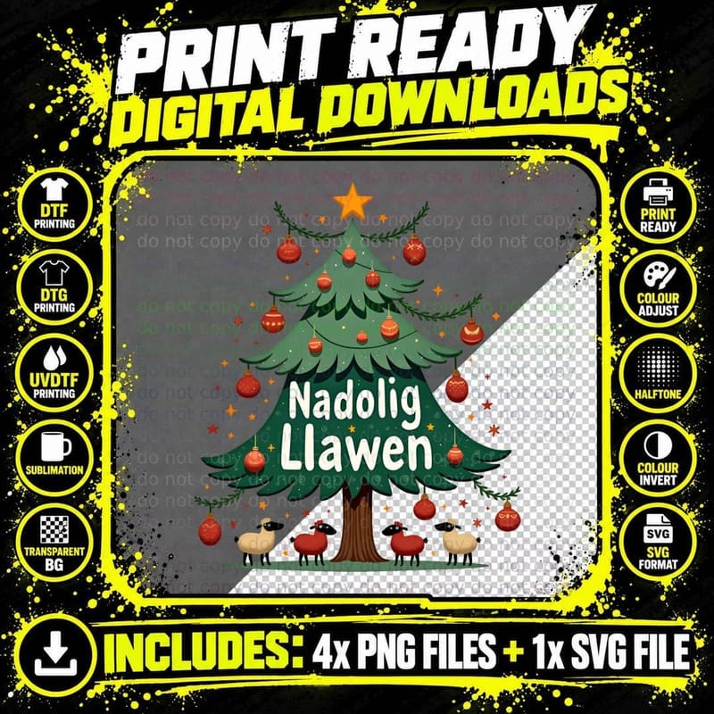 Welsh Pattern Christmas Sheep Bauble T-Shirt Png SVG Digital Bundle