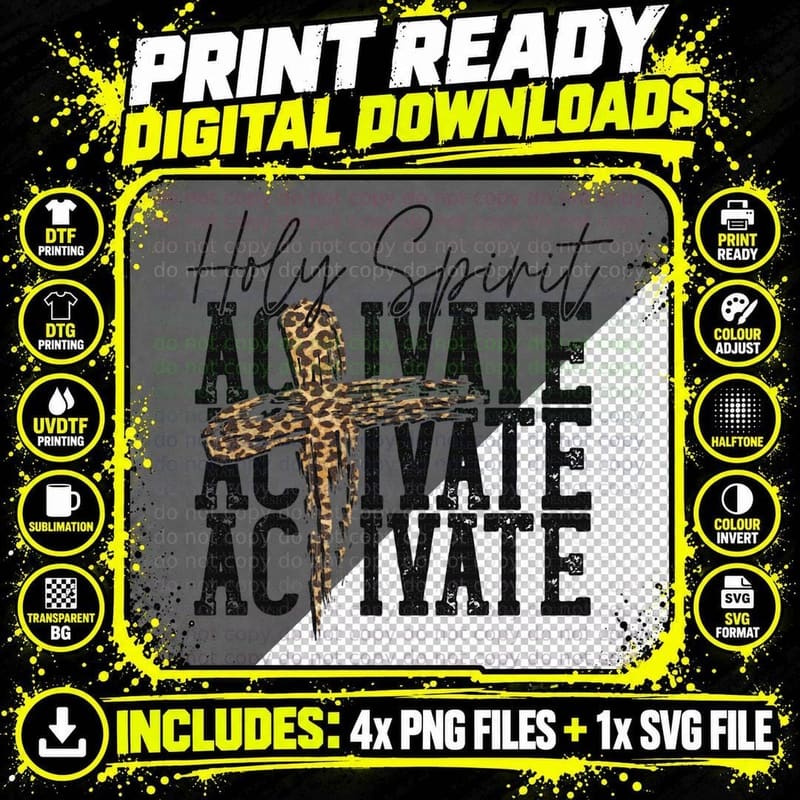Western Leopard Holy Spirit Activate Jesus Cross Png SVG Digital Bundle