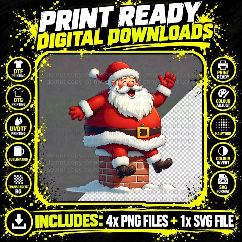 Whimsical Santa Stuck in a Chimney T-Shirt Png SVG Digital Bundle