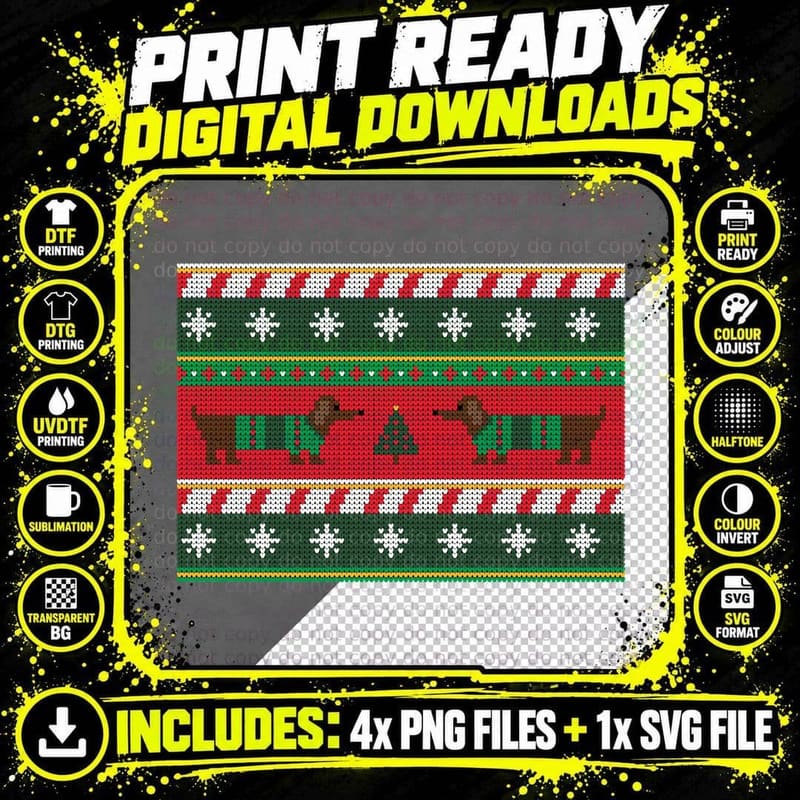 Wiener Dog Christmas T-Shirt Png SVG Digital Bundle