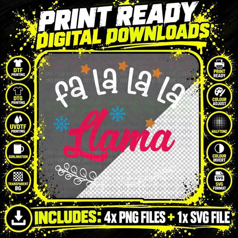 Xmas Christmas Fa La La Llama Alpaca T-Shirt Png SVG Digital Bundle
