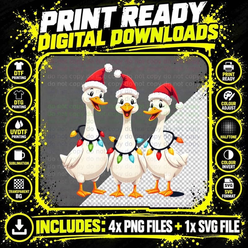 Xmas Ducks Funny Geese Holiday Humour Christmas Festive Png SVG Digital Bundle