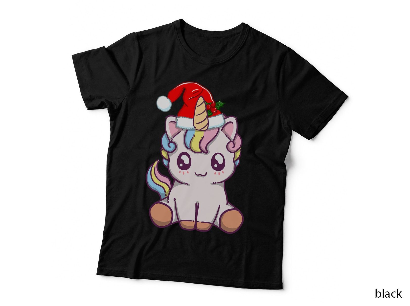 Xmas Kawaii Unicorn Cute Christmas Animal Santa's Hat T-Shirt