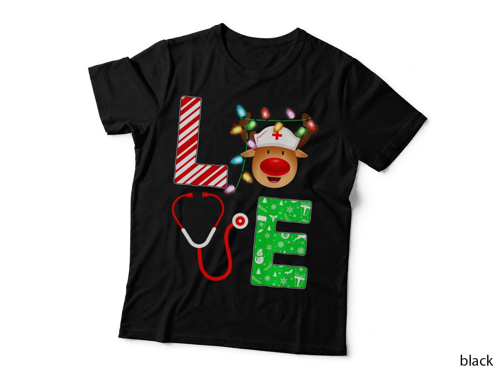 Xmas Lighting Nursing Love Reindeer Nurse Christmas, Xmas Love Nurse T-Shirt