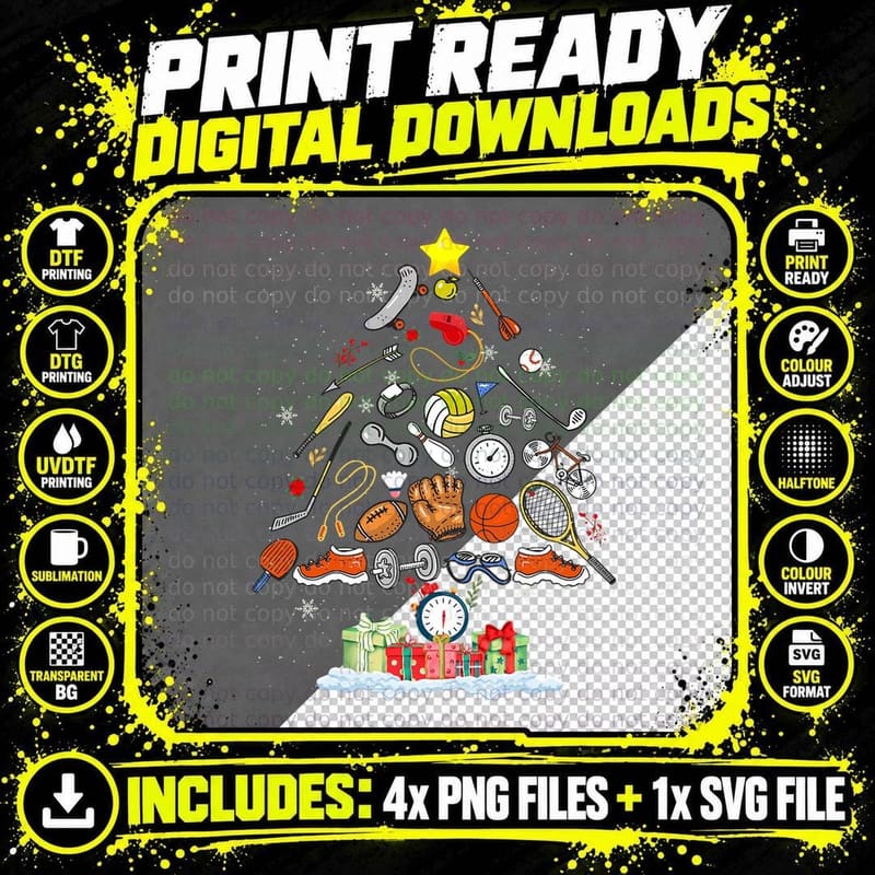 Y12n Physical Teacher Christmas Tree Merry Xmas PE Png SVG Digital Bundle