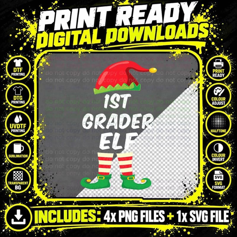 1st First Grader Elf Family Matching Funny Christmas Png SVG Digital Bundle