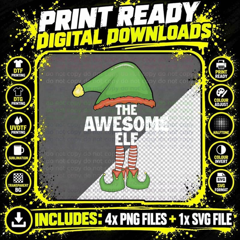 Awesome Elf Tshirt Family Xmas Holiday Santa Christmas Png SVG Digital Bundle