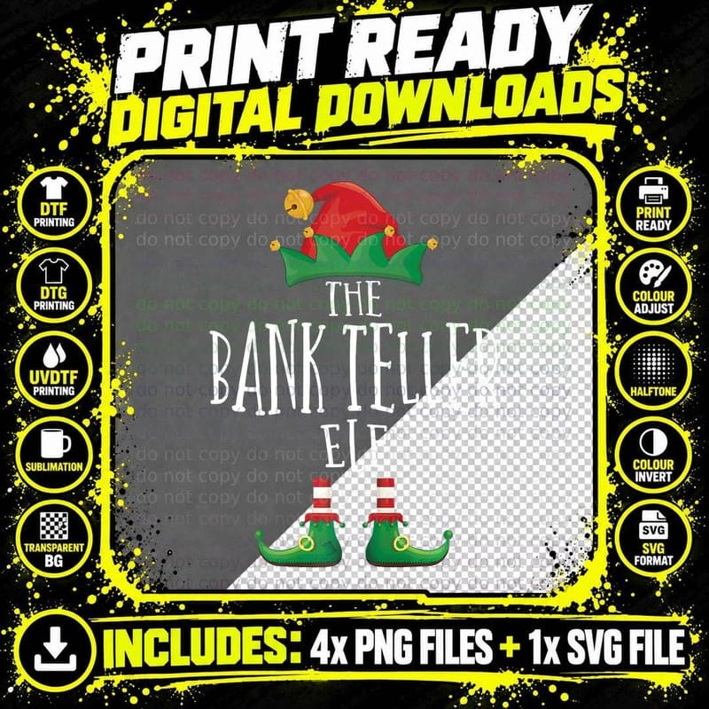 Bank Teller Elf Funny Family Matching Group Christmas Png SVG Digital Bundle