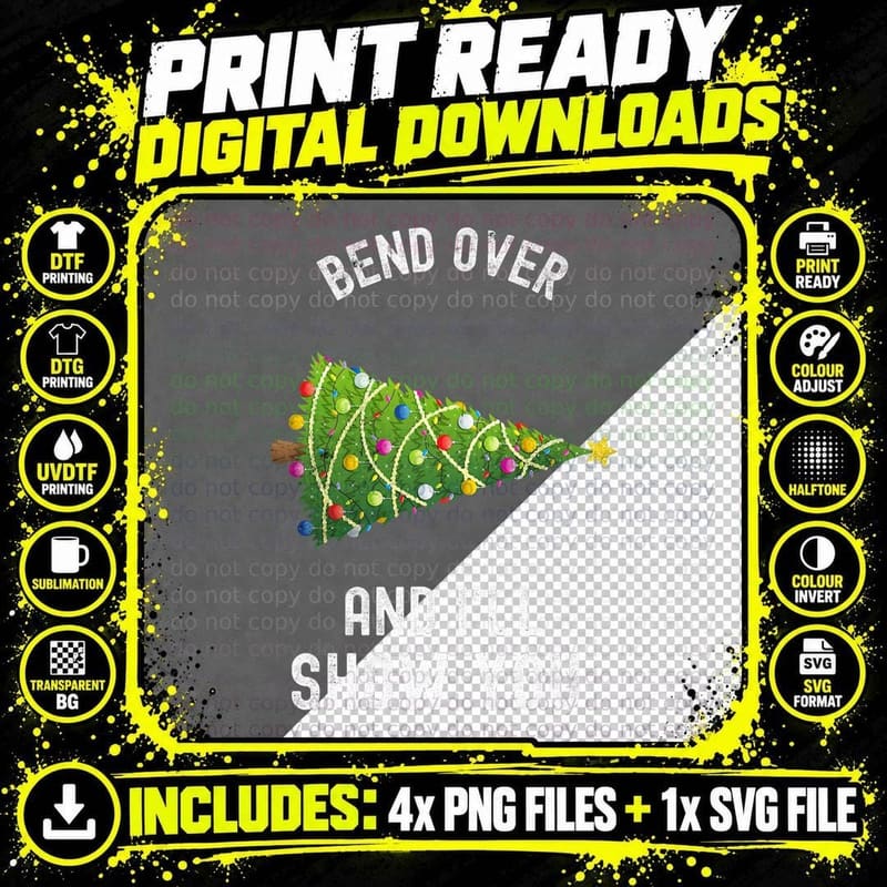 Bend Over and I'll Show You Retro Funny Adult Christmas Png SVG Digital Bundle
