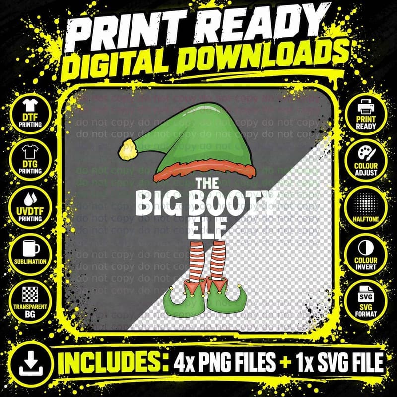Big Booty Elf Family Xmas Holiday Santa Christmas Png SVG Digital Bundle