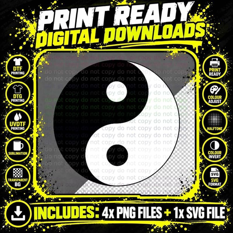 Big Yin Yang Black White Costume Cool Cute Christmas Png SVG Digital Bundle