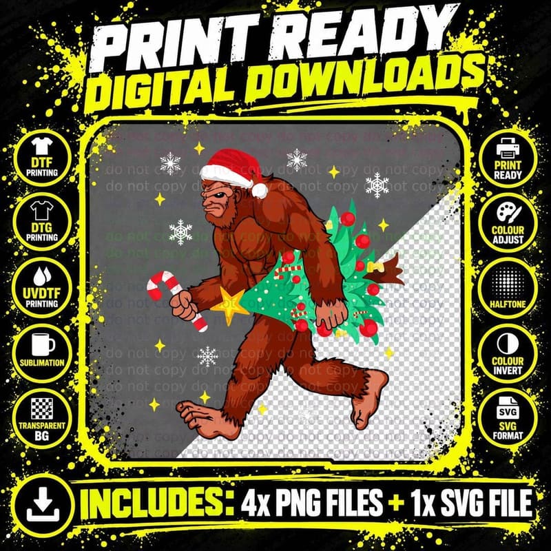 Bigfoot Carrying Christmas Tree Funny Xmas 2021 Png SVG Digital Bundle