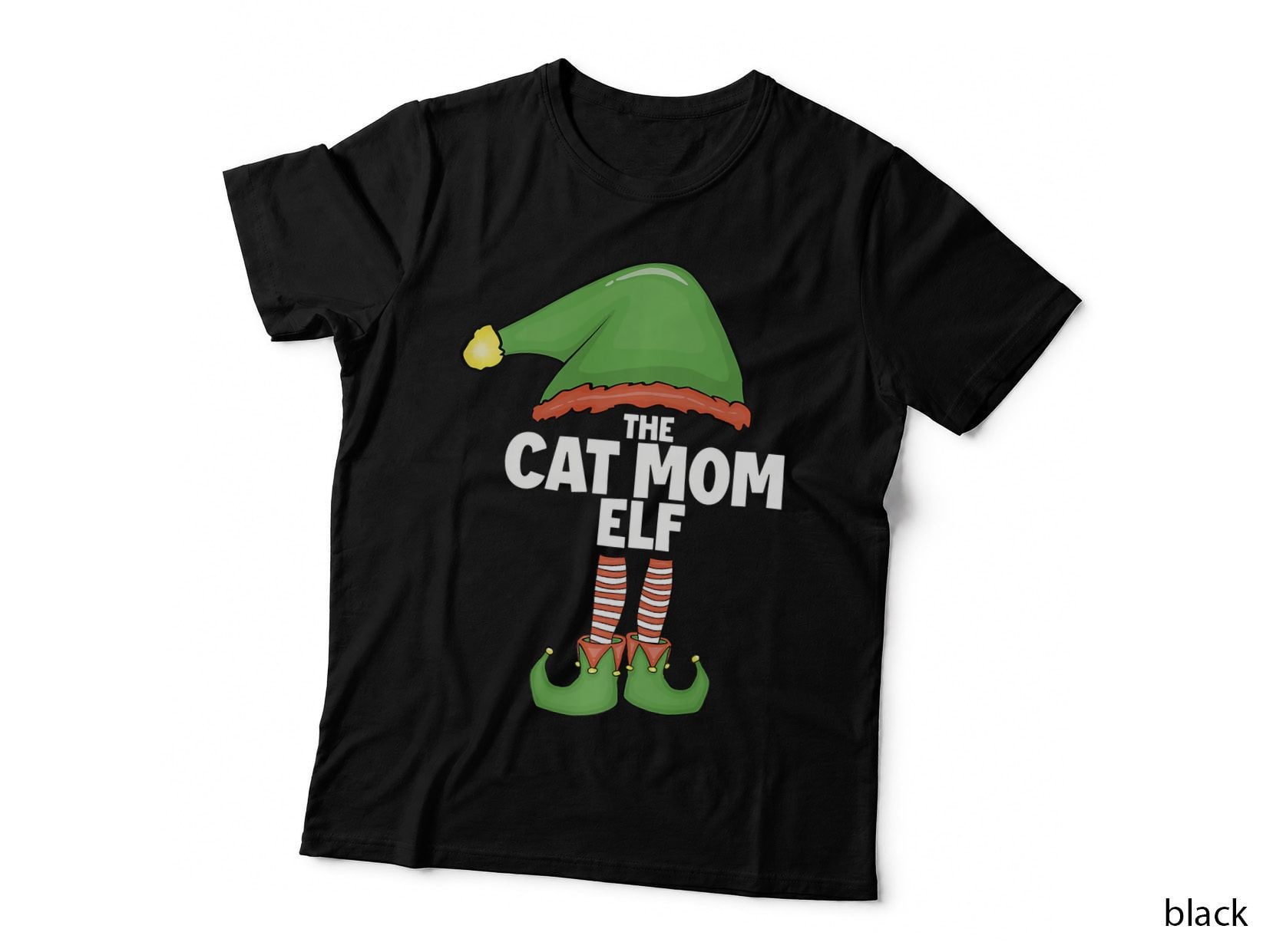 Cat Mom Elf Tshirt Family Xmas Holiday Santa Christmas T-Shirt