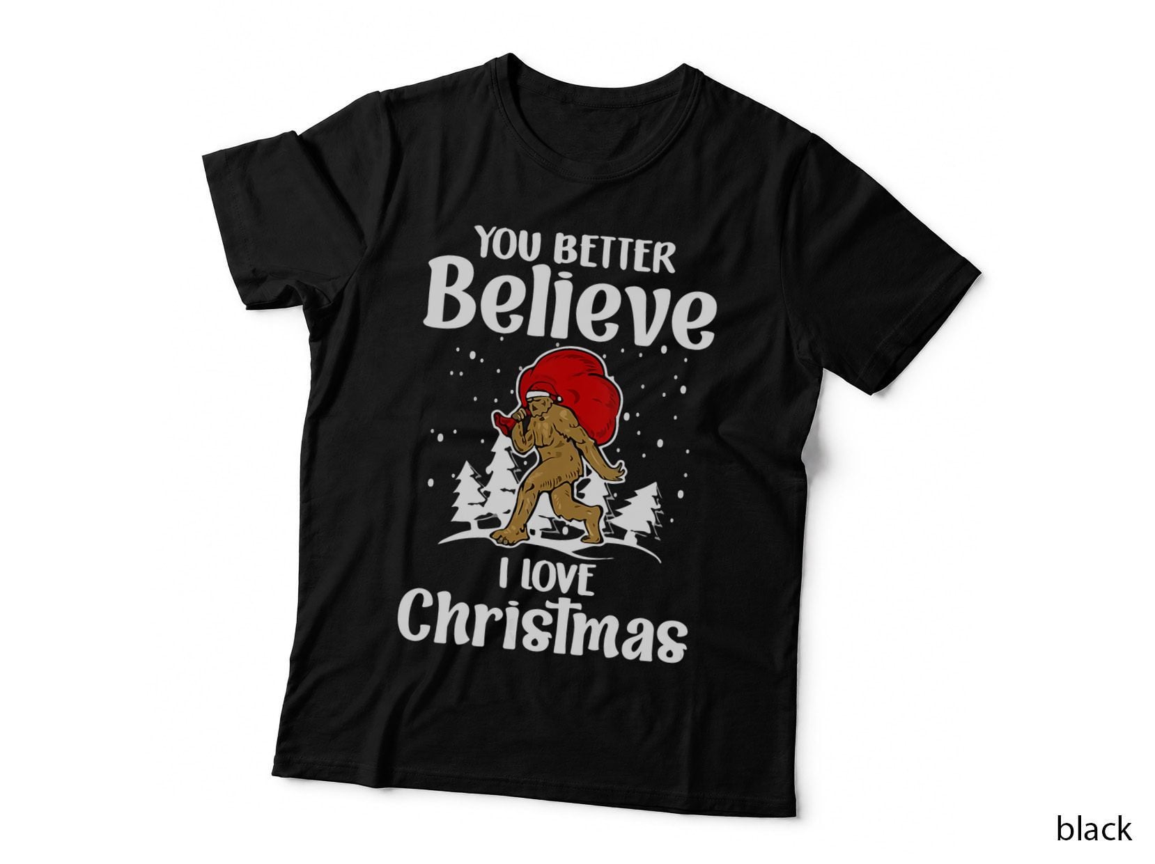 Christmas Bigfoot Believe Santa Sasquatch I Love T-Shirt