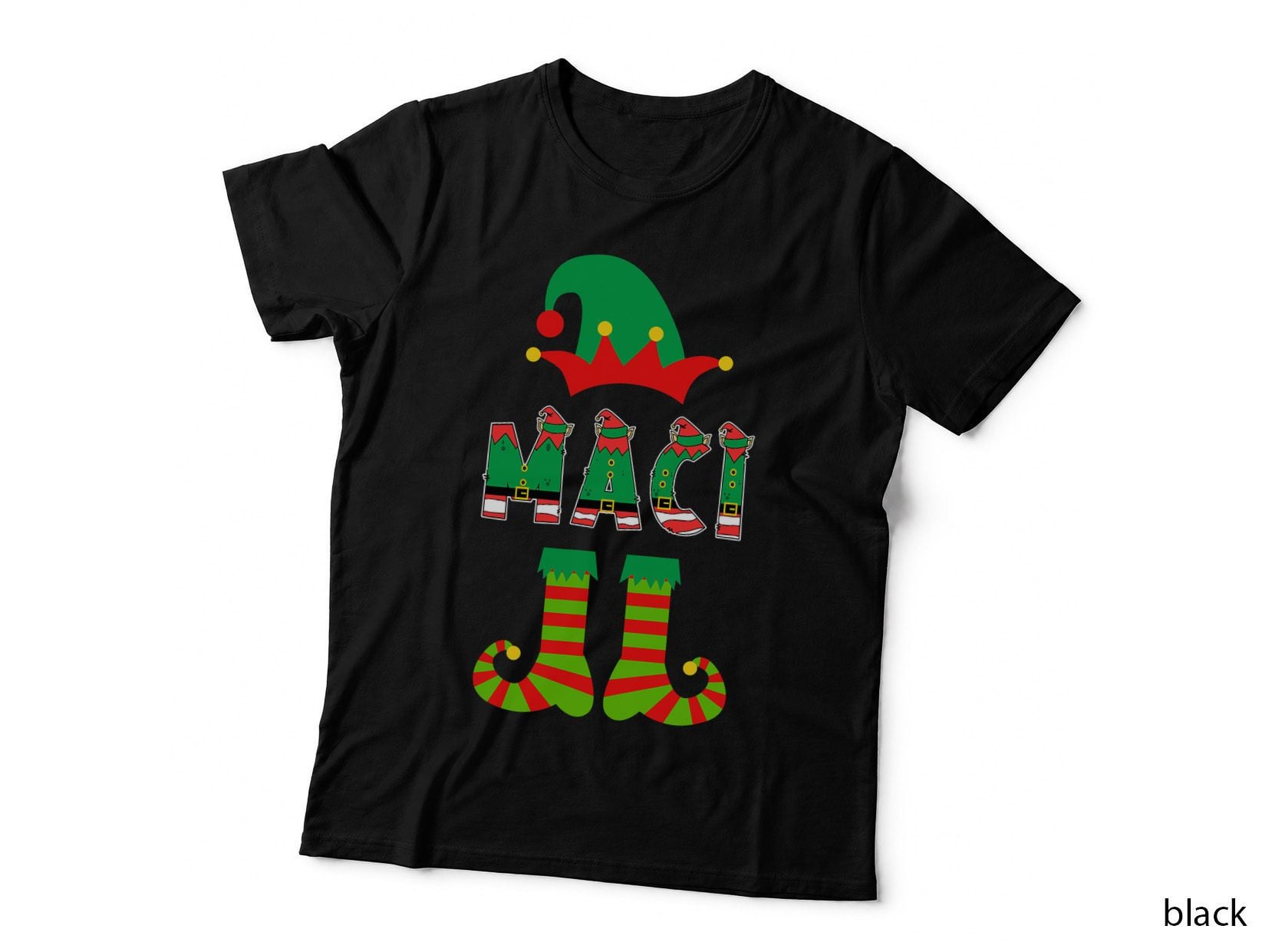 Christmas Elf Custom Name Maci Matching Family Group Party T-Shirt