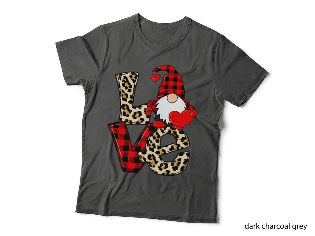 Christmas Gnome Love, Leopard Cheetah Buffalo Plaid Boy Girl T-Shirt