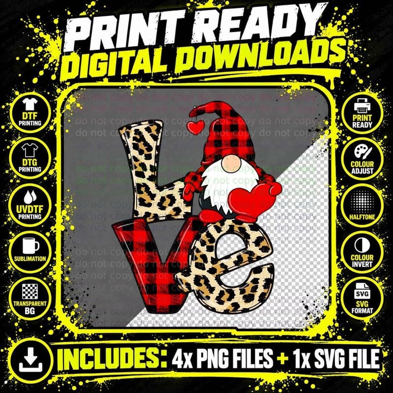 Christmas Gnome Love, Leopard Cheetah Buffalo Plaid Boy Png SVG Digital Bundle