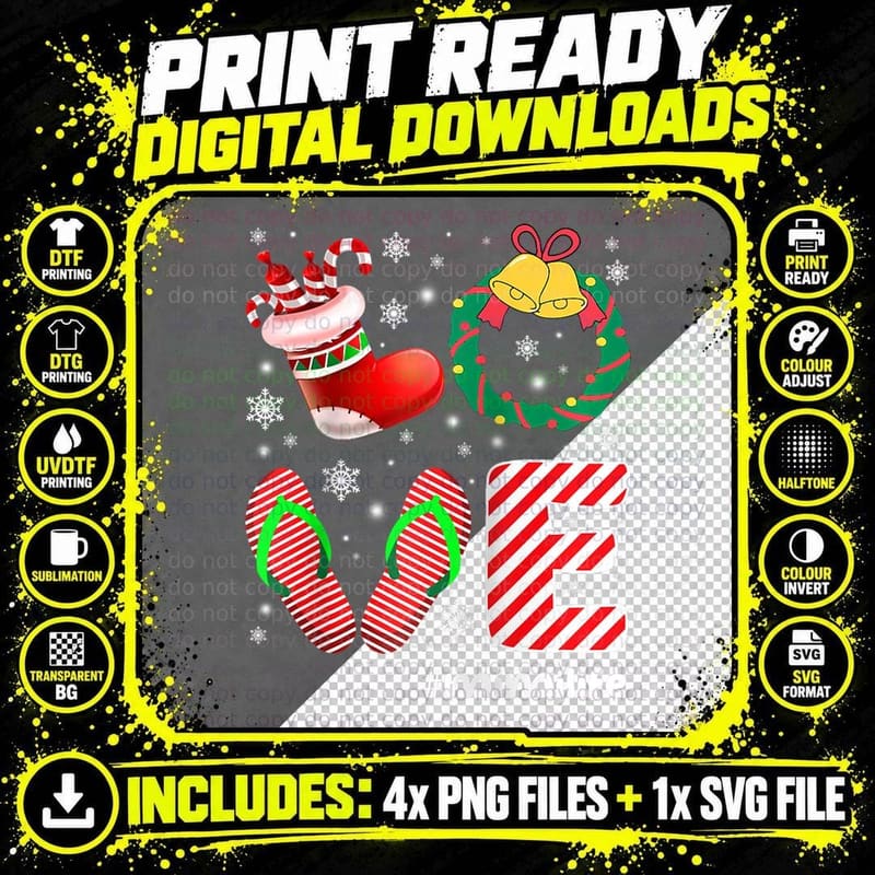 Christmas Love Mimi Mimilife Xmas Flips Flops Candy Png SVG Digital Bundle