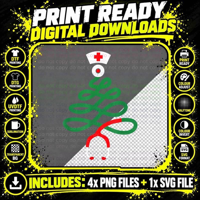 Christmas Tree Nursing Nurse Rn Lpn Squad T-Shirt Png SVG Digital Bundle
