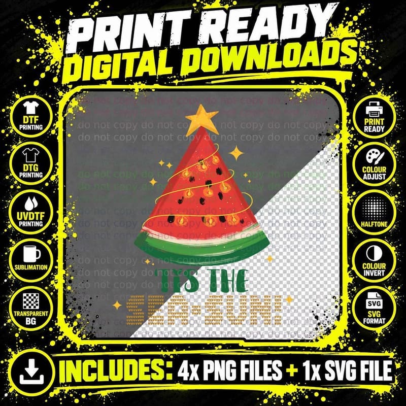 Christmas in July Party Tee - Watermelon Christmas Tree Png SVG Digital Bundle