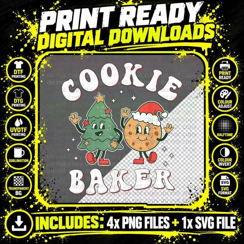 Cookie Baker Christmas Tree Santa Hat Funny Family Png SVG Digital Bundle