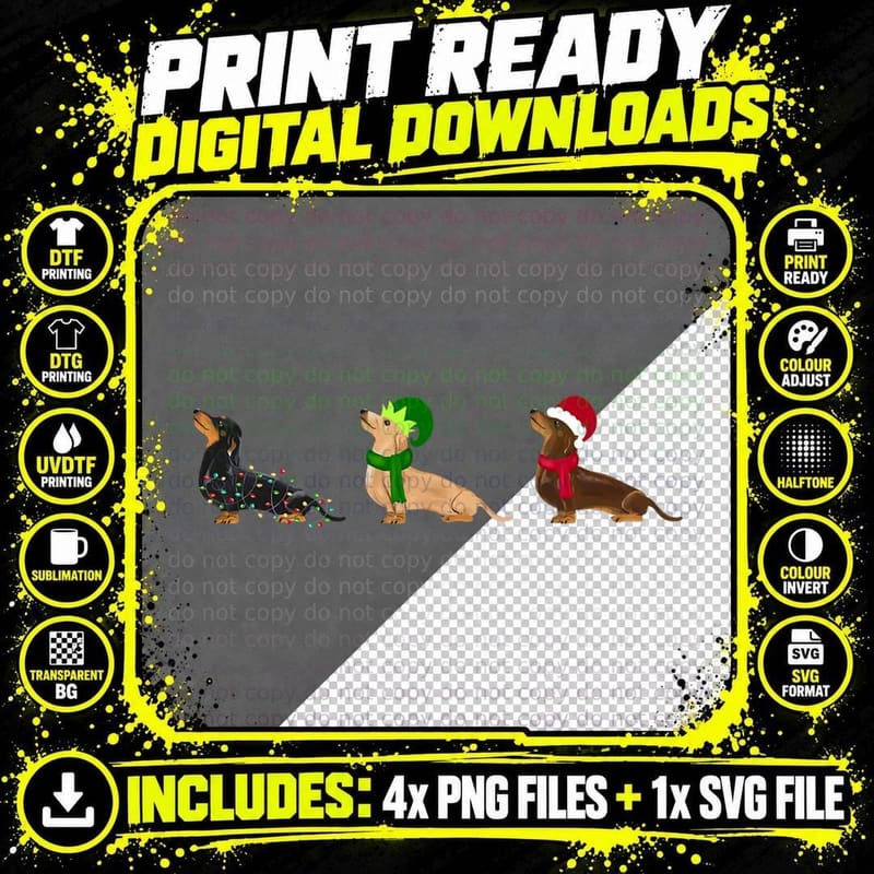 Cute Christmas Dachshund Sausage Dog Png SVG Digital Bundle