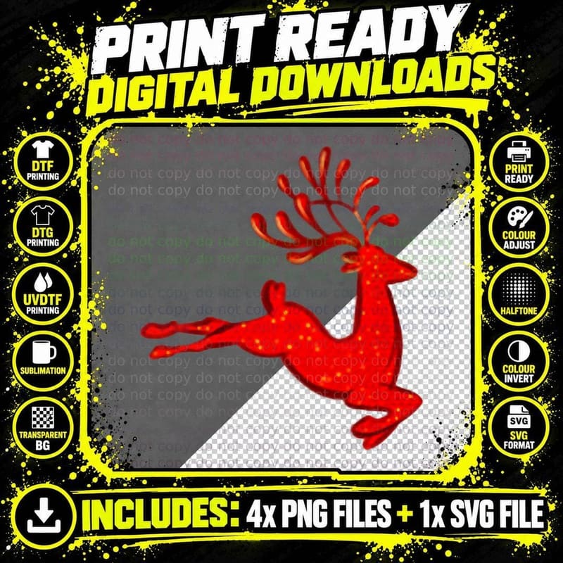 Cute Red Reindeer Jumping - Love Animals Christmas Png SVG Digital Bundle