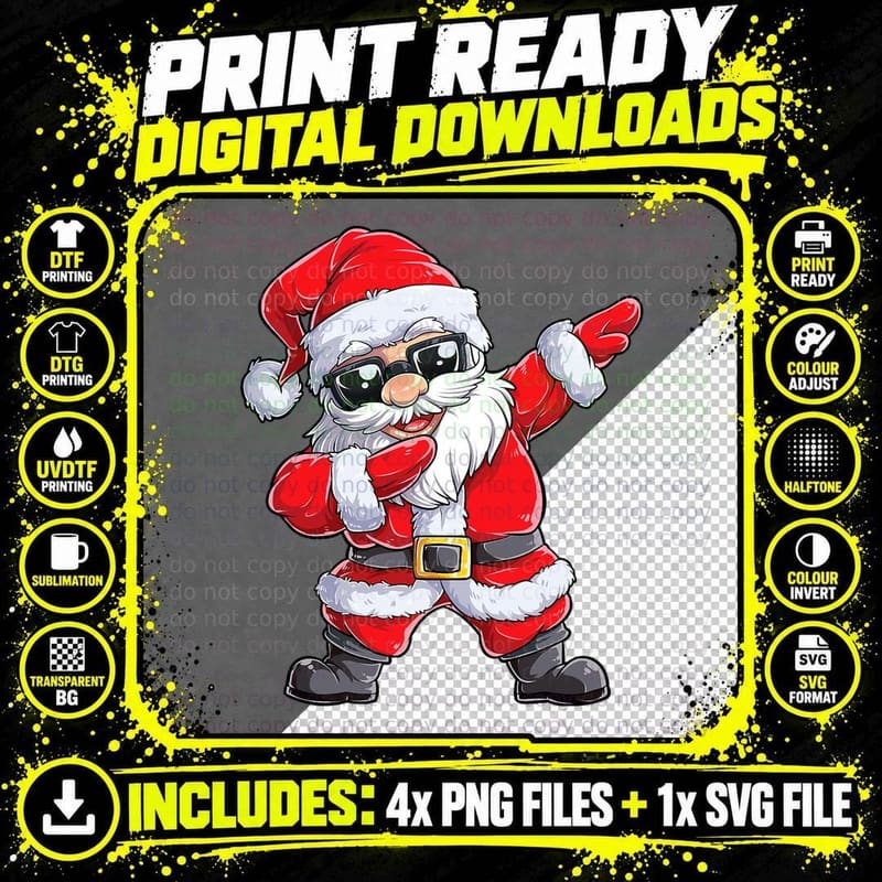 Dabbing Santa Claus Christmas Boys Men Funny Xmas Dab Png SVG Digital Bundle