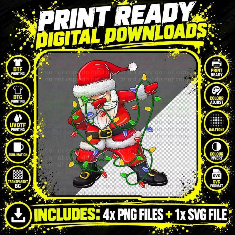 Dabbing Santa for Boys Girls Christmas Tree Lights Png SVG Digital Bundle
